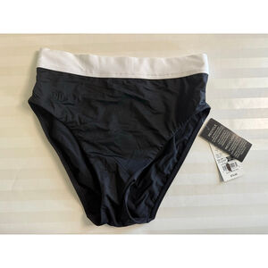 Ralph Lauren High-Waist Bikini Bottom Black White Trim Size 4 NWT $70 MSRP